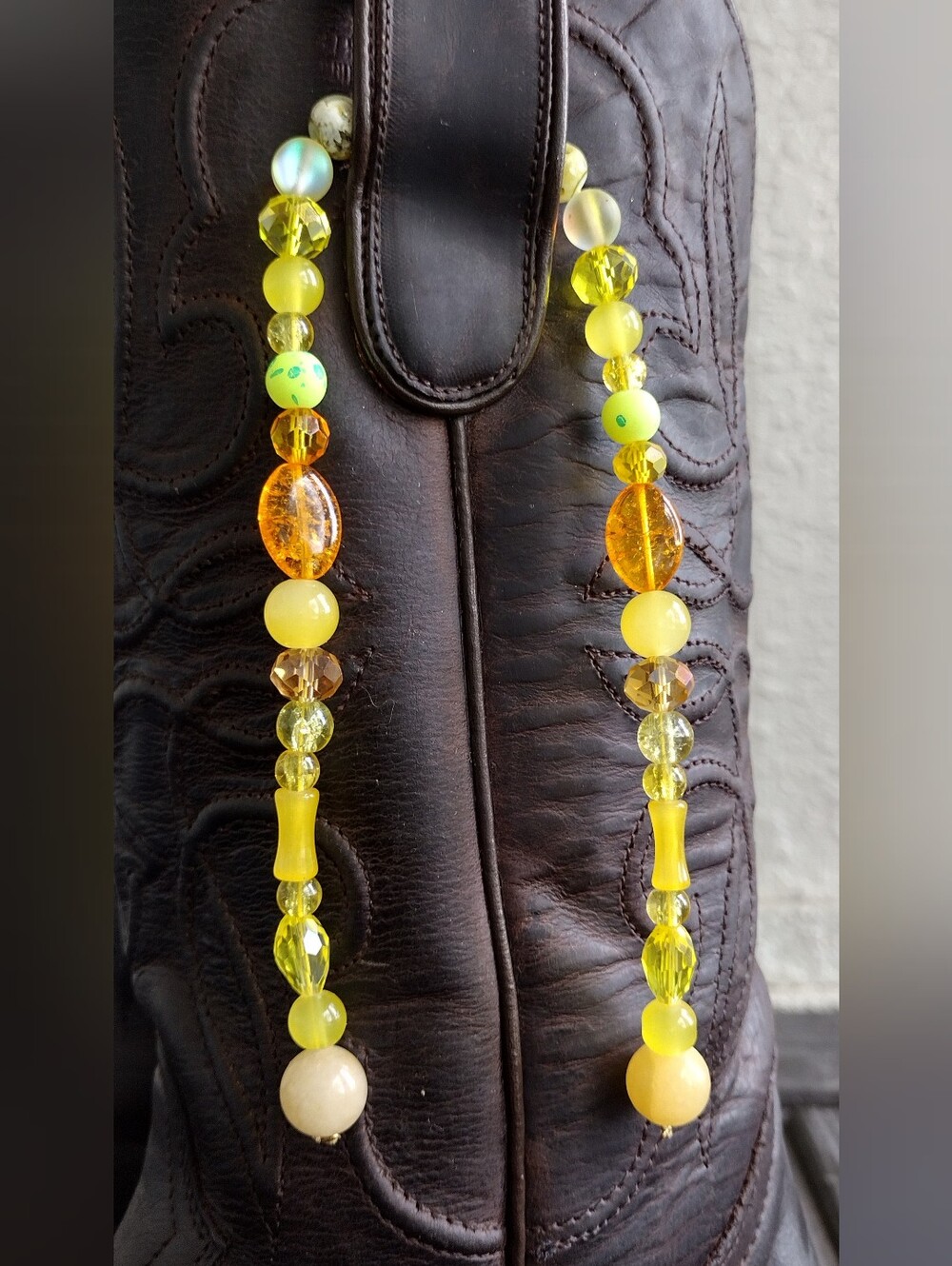 Yellow Sunshine Specialty Beaded Western Boot Charm Cowgirl Boot Jewelry - Picture 5 of 6